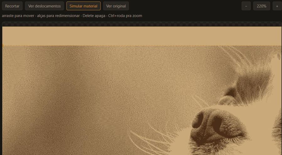 Área de trabalho com zoom de 220% mostrando o detalhe da trama